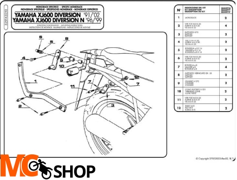 Stelaż centralny Givi 325F XJ 600 Diversion 91-03