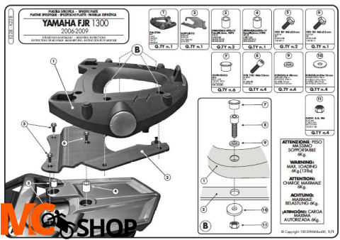 Stelaż centralny GIVI E228 do FJR 1300 (06-16)