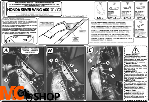 GIVI D214KIT MOCOWANIE SZYBY HONDA SILVER WING 600 '01-09