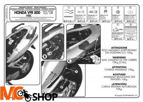 Stelaż centralny Givi 166FZ VFR 800 VTEC (02>11)