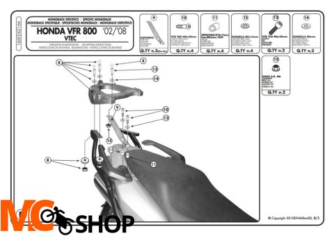 Stelaż centralny Givi 166FZ VFR 800 VTEC (02>11)