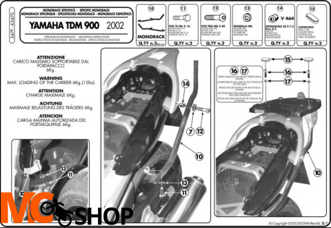 Stelaż 347F pod kufer Yamaha TDM 900 (GIVI)