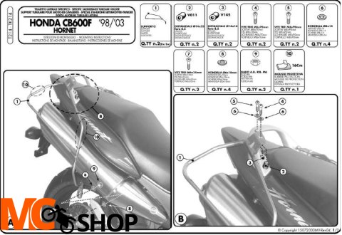T214 Stelaż na sakwy Givi T214 (Honda CB 600 F Hornet / S 98-06)