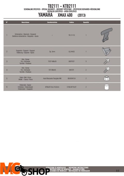 GIVI TB2111 OPARCIE YAMAHA X-MAX 400 (14-17)