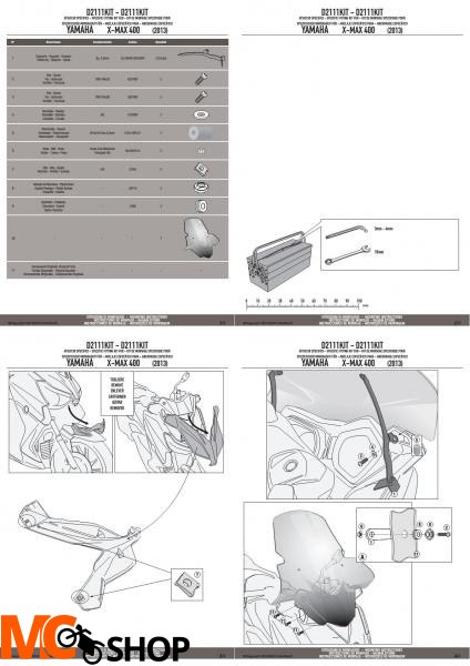 GIVI D2111KIT ZESTAW DO SZYBY YAMAHA X-MAX 125-250 (14), X-MAX 400 (13-14)