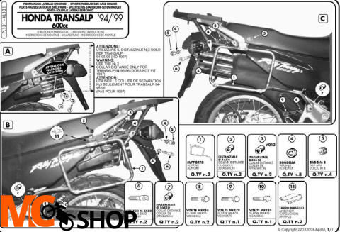 Kappa KL131 Stelaż boczny Honda Xl 600 V Transalp (97-9