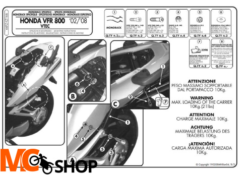 Kappa KZ166 Stelaż Kufra Centralnego Honda Vfr 800 Vtec (02 > 09)