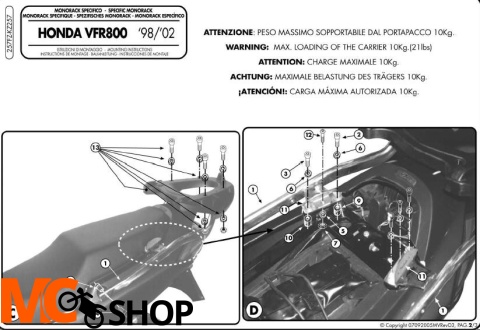 Kappa KZ257 Stelaż Kufra Centralnego Honda Vfr 800 (98 > 01)