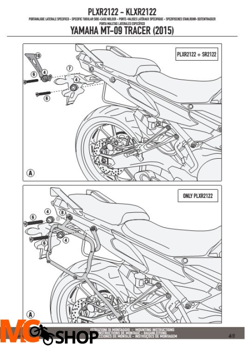 KAPPA KLXR2122 STELAŻ boczny YAMAHA MT-09 TRACER (2015) Z SYSTEMEM SZYBKIEGO DEMONTAŻU 