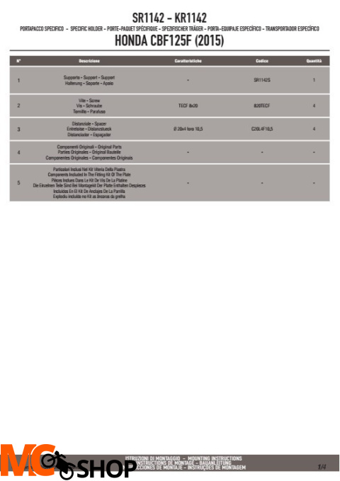 KAPPA STELAŻ centralny HONDA CB 125F (2015)