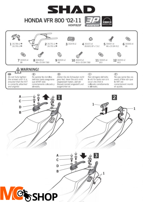 STELAŻ SHH0VF82IF 3P SHAD HONDA VFR 800 - 05/11