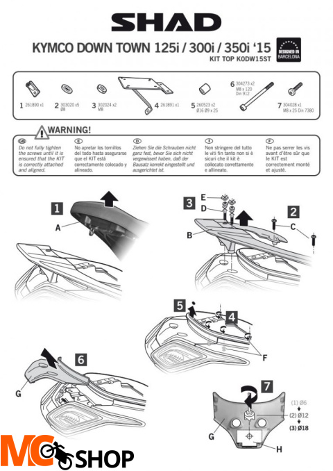 STELAŻ SHAD KSHK0DW15ST KYMCO 125/300/350 - 15/16