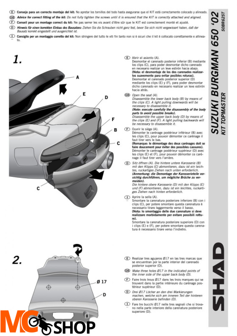 STELAŻ SHAD KSHS0BR62ST SUZUKI BURGMAN 650 EXECUTIVE - 04/16