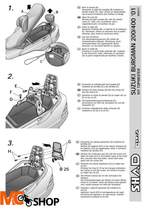 STELAŻ SHAD KSHS0S21T SUZUKI BURGMAN 400 - 01/06