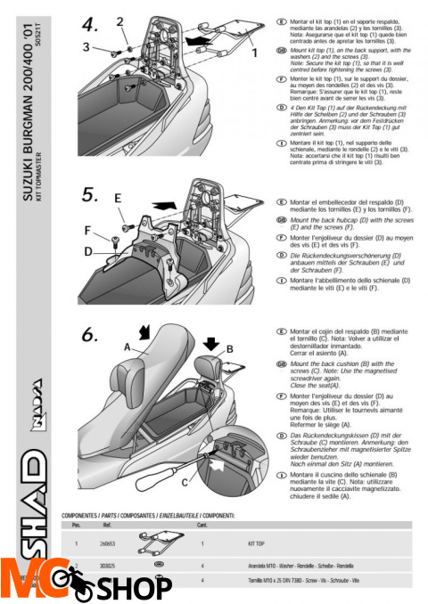 STELAŻ SHAD KSHS0S21T SUZUKI BURGMAN 400 - 01/06