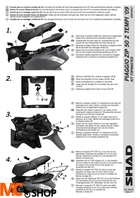 STELAŻ SHAD KSHV0ZP59ST PIAGGIO ZIP 125 - 09/14