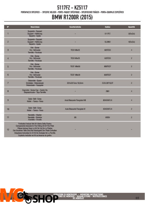GIVI 5117FZ BMW R 1200 R/RS (15) Stelaż kufra centralnego (bez płyty)