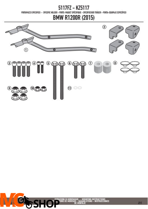 GIVI 5117FZ BMW R 1200 R/RS (15) Stelaż kufra centralnego (bez płyty)