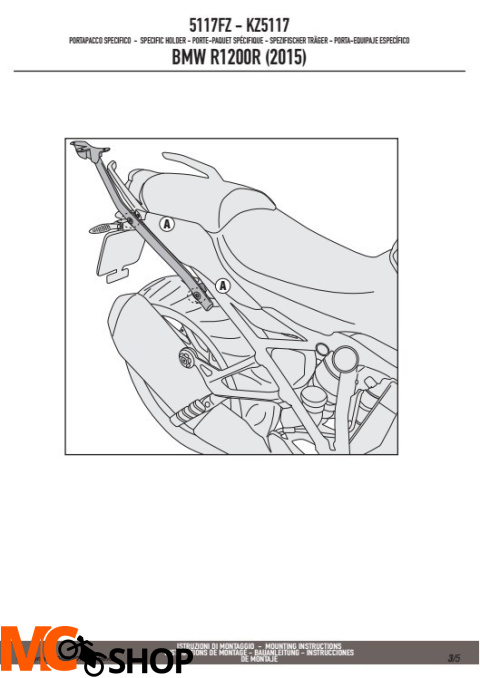 GIVI 5117FZ BMW R 1200 R/RS (15) Stelaż kufra centralnego (bez płyty)