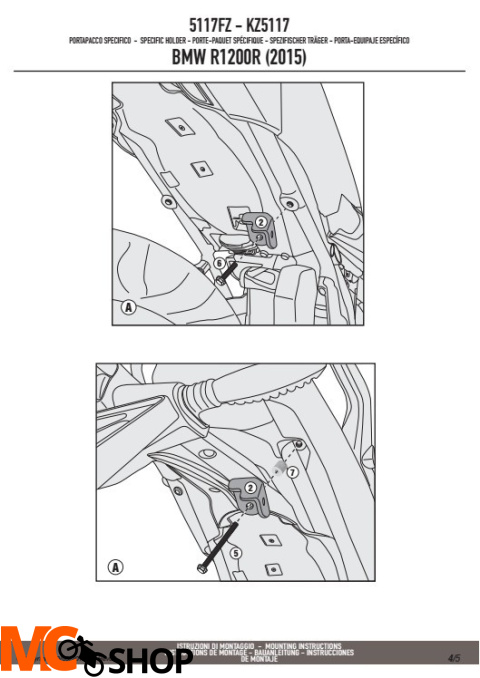 GIVI 5117FZ BMW R 1200 R/RS (15) Stelaż kufra centralnego (bez płyty)
