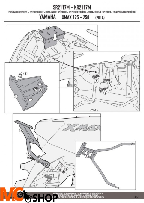 GIVI SR2117M YAMAHA X-MAX 125-250 (14>15) Stelaż kufra centralnego Monolock (bez płyty)  