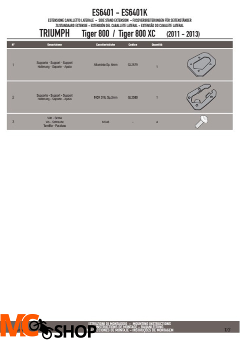 GIVI ES6401 POSZERZENIE STOPKI TRIUMPH TIGER 800/XC/XR