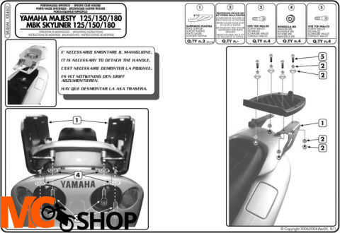 GIVI SR46M STELAŻ MONOLOCK YAMAHA MAJESTY 125-150-180 01>11