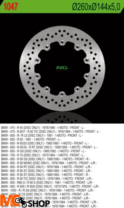 NG TARCZA HAMULCOWA PRZÓD BMW R45/60/65/75/80/90/100 (260X144X5) 10 OTWORÓW ŚR.5 NG1047