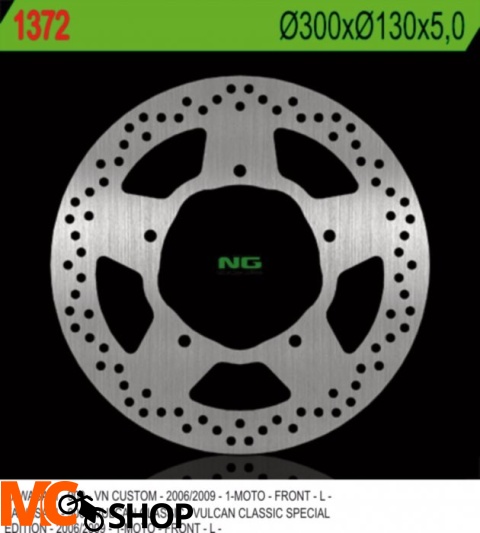 NG1372 TARCZA HAMULCOWA KAWASAKI VN 900 CLASSIC/CUSTOM (06-09) (300X130X5MM) 5 OTWORÓW O ŚR.10,5