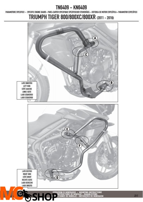 KAPPA KN6409 GMOLE OSŁONY SILNIKA TRIUMPH Tiger 800 / 800 XC / 800 XR (11-16)