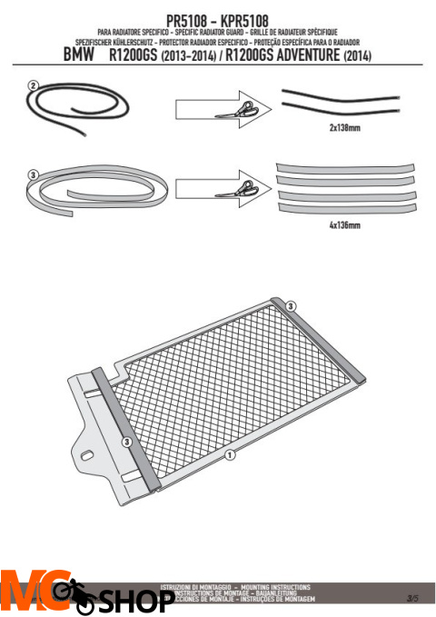 KAPPA KPR5108 OSŁONA CHŁODNICY BMW R 1200GS (13-16), R 1200GS ADVENTURE (14-16) CZARNA (PARA)
