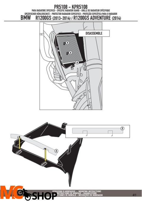 KAPPA KPR5108 OSŁONA CHŁODNICY BMW R 1200GS (13-16), R 1200GS ADVENTURE (14-16) CZARNA (PARA)