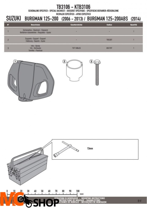 KAPPA KTB3106 OPARCIE PASAŻERA SUZUKI Burgman 125-200 (06-15), ABS