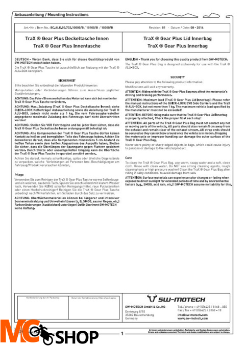 SW-MOTECH BC.ALK.00.732.10000/B TORBA DO KUFRA BOCZNEGO TRAX
