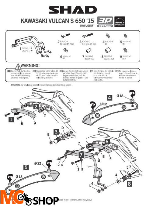 SHAD STELAŻ KUFRA BOCZNEGO 3P DO KAWASAKI VULCAN S