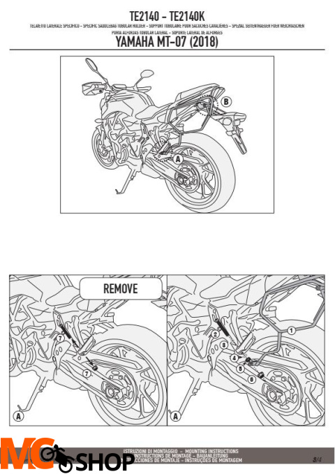 KAPPA TE2140K STELAŻ POD SAKWY BOCZNE YAMAHA MT 07