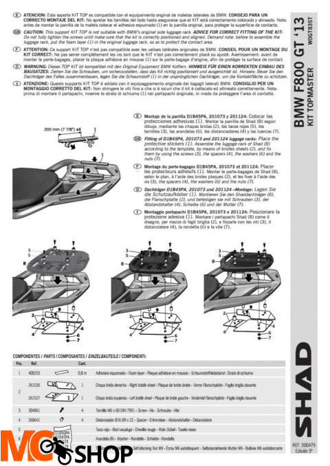 SHAD KSHW0GT83ST STELAŻ KUFRA TYŁ DO BMW F800GT