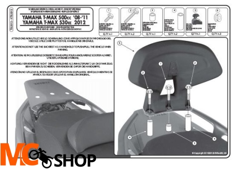 GIVI TB2013 OPARCIE PASAŻERA YAMAHA T-MAX 500/530
