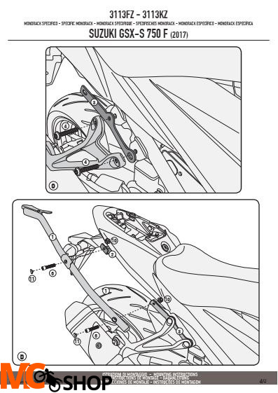 GIVI 3113FZ STELAŻ KUFRA CENTRALNEGO SUZUKI GSX S750