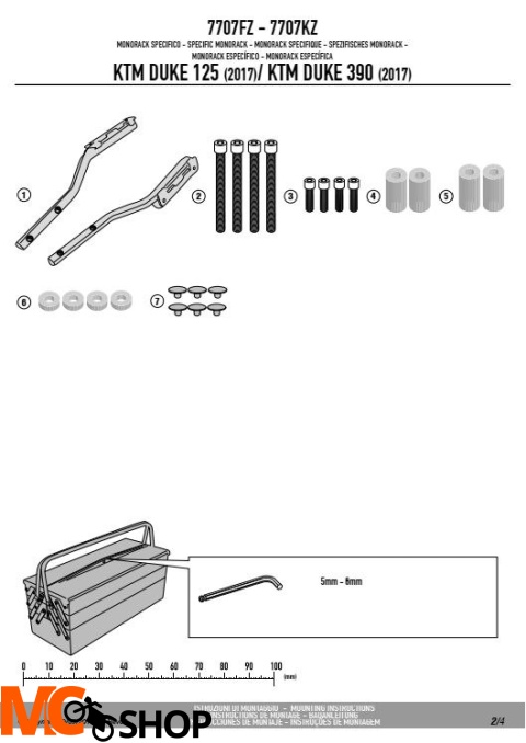 GIVI 7707FZ STELAŻ KUFRA CENTRALNEGO BEZ PŁYTY Duke 125-390