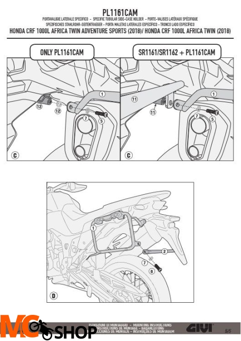GIVI PL1161CAM STELAŻ KUFRÓW BOCZNYCH OUTBACK HONDA CRF1000L