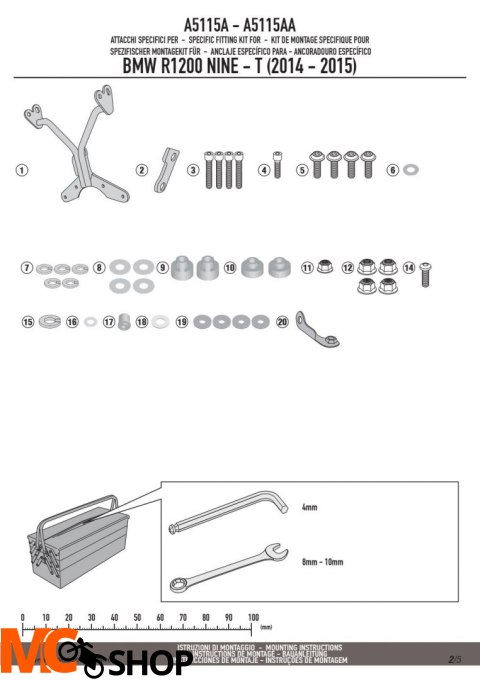 GIVI A5115A MOCOWANIE SZYBY A800N - BMW R NINE T