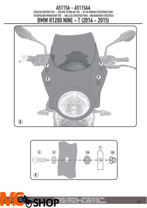 GIVI A5115A MOCOWANIE SZYBY A800N - BMW R NINE T