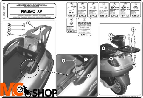KAPPA KR57 STELAŻ KUFRA CENTRALNEGO PIAGGIO X9 125-180-250