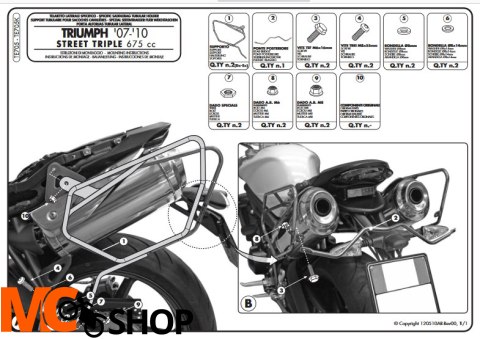 KAPPA TE705K STELAŻ POD SAKWY BOCZNE TRIUMPH Street Triple