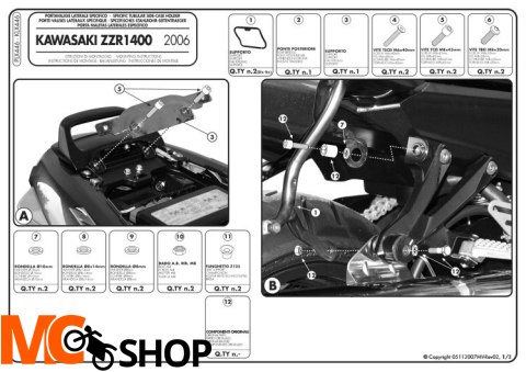 GIVI PLX446 stelaż boczny v35 ZZR 1400 /ZX 14 (06 > 11)