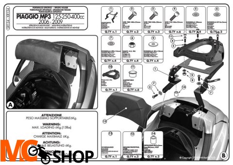 GIVI SR134 stelaż centralny Monokey Piaggio MP3