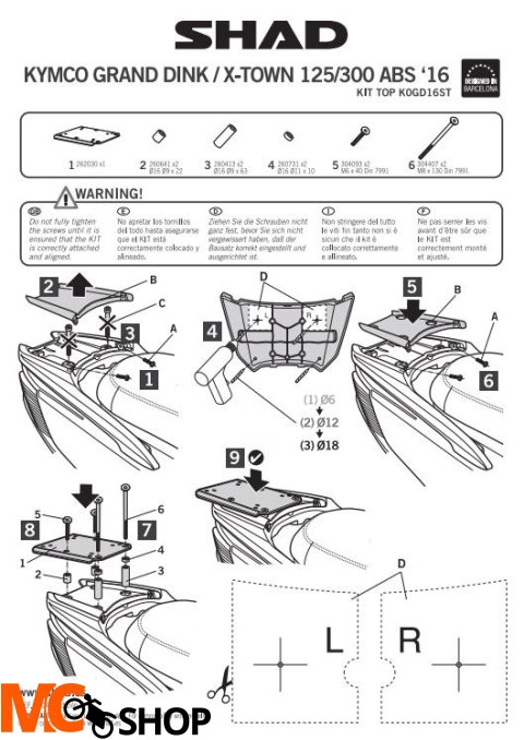 SHAD K0GD16ST STELAŻ KUFRA TYŁ DO KYMCO X-TOWN 125i