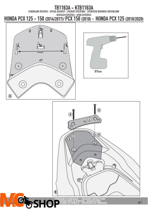 KAPPA KTB1163A OPARCIE PASAŻERA HONDA PCX 125