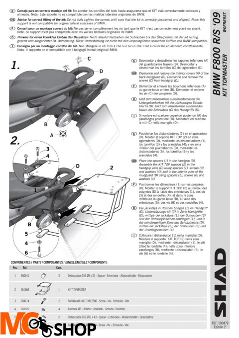 STELAŻ KUFRA TYŁ SHAD BMW F800S - 09/15